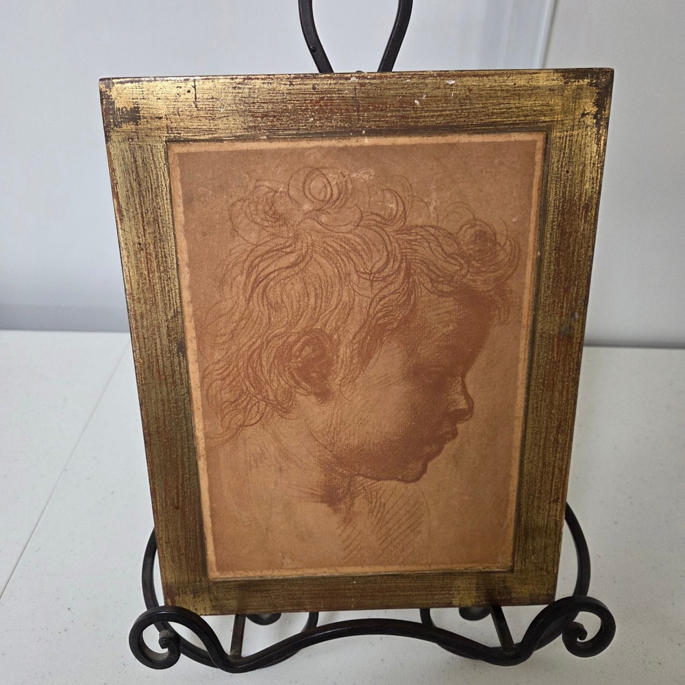 Andrea Del Sarto St John Head Alinari Facsimile Print Italy Gilt Wood Frame 8x10